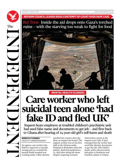 The Independent Newspaper Front Page (UK) for 5 August 2025
