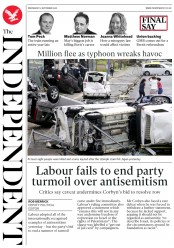 The Independent (UK) Newspaper Front Page for 5 September 2018