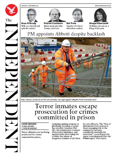 The Independent Newspaper Front Page (UK) for 5 September 2020