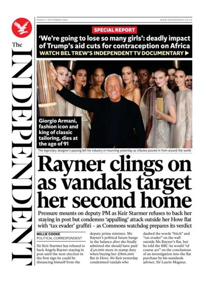 The Independent Newspaper Front Page (UK) for 5 September 2025