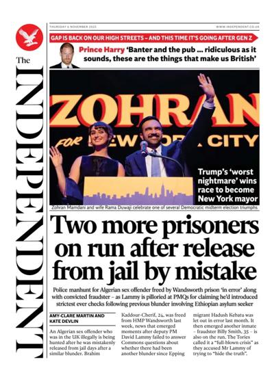 The Independent Newspaper Front Page (UK) for 6 November 2025