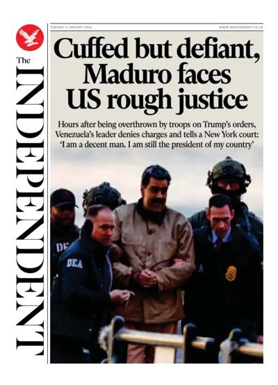 The Independent Newspaper Front Page (UK) for 6 January 2026