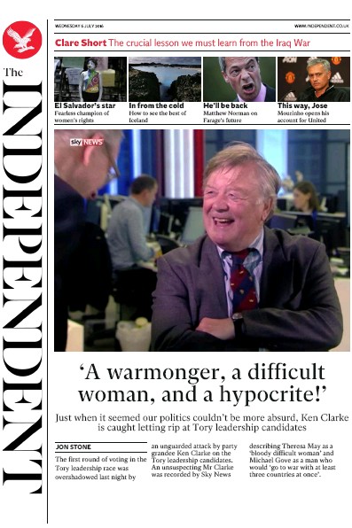 The Independent Newspaper Front Page (UK) for 6 July 2016