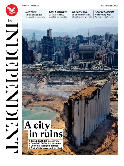 The Independent Newspaper Front Page (UK) for 6 August 2020