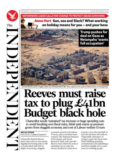The Independent Newspaper Front Page (UK) for 6 August 2025