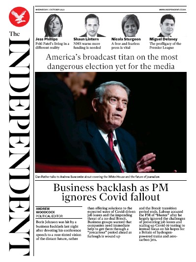 The Independent Newspaper Front Page (UK) for 7 October 2020