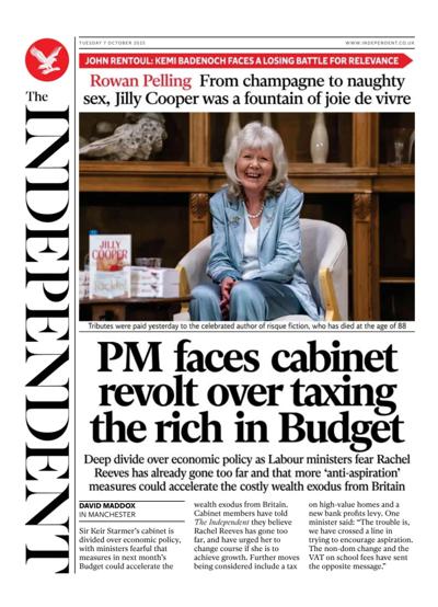 The Independent Newspaper Front Page (UK) for 7 October 2025