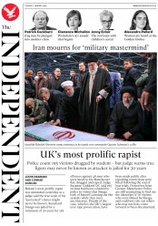 The Independent (UK) Newspaper Front Page for 7 January 2020