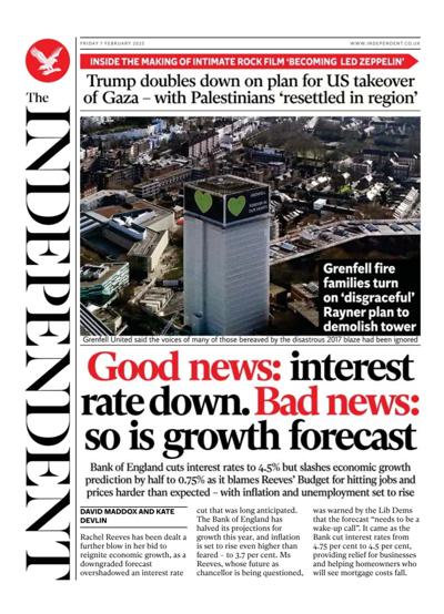 The Independent Newspaper Front Page (UK) for 7 February 2025