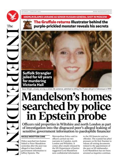 The Independent Newspaper Front Page (UK) for 7 February 2026