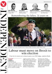 The Independent (UK) Newspaper Front Page for 7 June 2019