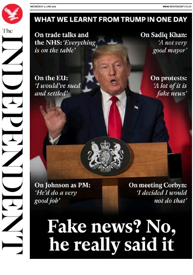 The Independent Newspaper Front Page (UK) for 7 June 2019