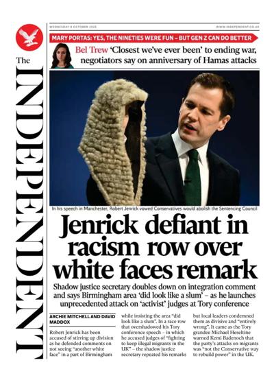 The Independent Newspaper Front Page (UK) for 8 October 2025