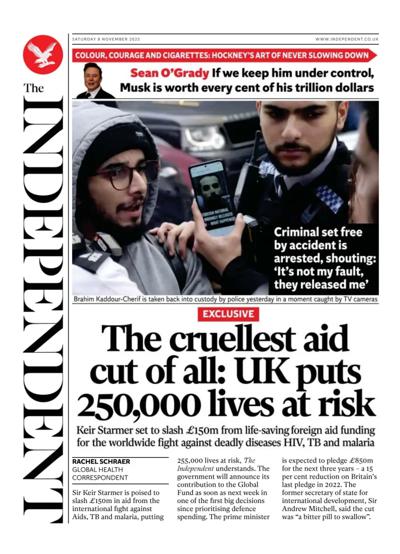 The Independent Newspaper Front Page (UK) for 8 November 2025