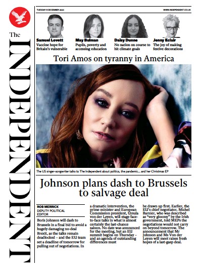 The Independent Newspaper Front Page (UK) for 8 December 2020