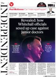 The Independent (UK) Newspaper Front Page for 8 January 2016