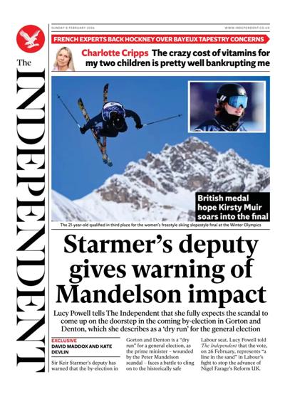 The Independent Newspaper Front Page (UK) for 8 February 2026