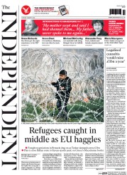 The Independent (UK) Newspaper Front Page for 8 March 2016