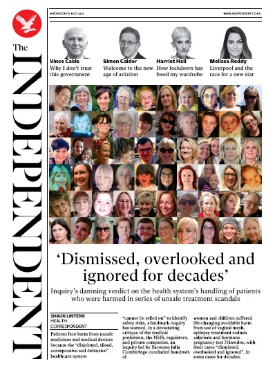 The Independent Newspaper Front Page (UK) for 8 July 2020