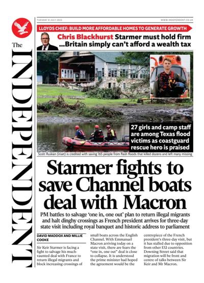 The Independent Newspaper Front Page (UK) for 8 July 2025