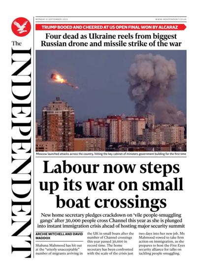 The Independent Newspaper Front Page (UK) for 8 September 2025
