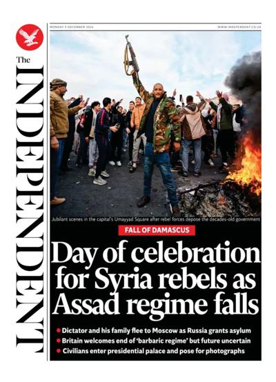 The Independent Newspaper Front Page (UK) for 9 December 2024