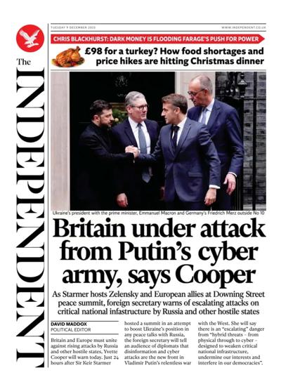 The Independent Newspaper Front Page (UK) for 9 December 2025