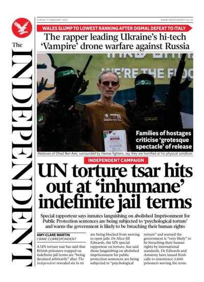 The Independent Newspaper Front Page (UK) for 9 February 2025