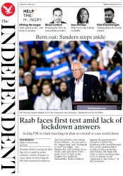 The Independent (UK) Newspaper Front Page for 9 April 2020