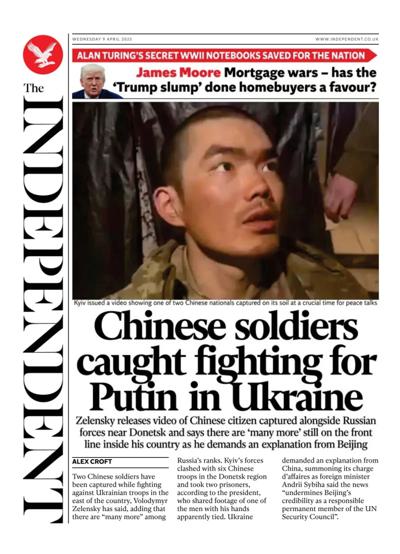 The Independent Newspaper Front Page (UK) for 9 April 2025