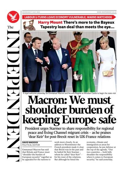 The Independent Newspaper Front Page (UK) for 9 July 2025