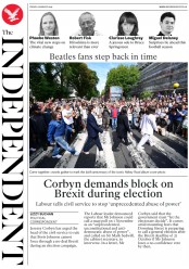 The Independent (UK) Newspaper Front Page for 9 August 2019