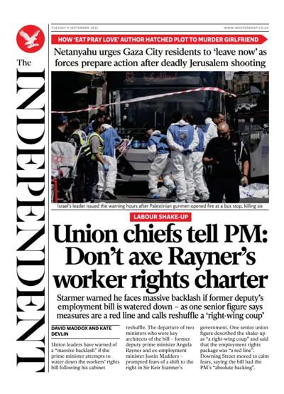 The Independent Newspaper Front Page (UK) for 9 September 2025