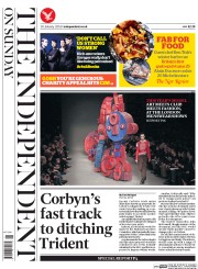 The Independent on Sunday (UK) Newspaper Front Page for 10 January 2016