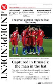 The Independent on Sunday (UK) Newspaper Front Page for 10 April 2016