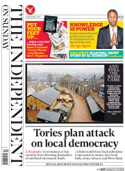 The Independent on Sunday (UK) Newspaper Front Page for 27 December 2015