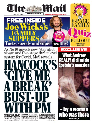 The Mail on Sunday Newspaper Front Page (UK) for 10 May 2020