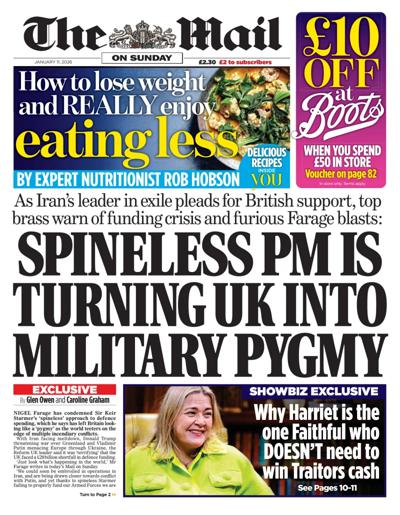 The Mail on Sunday Newspaper Front Page (UK) for 11 January 2026