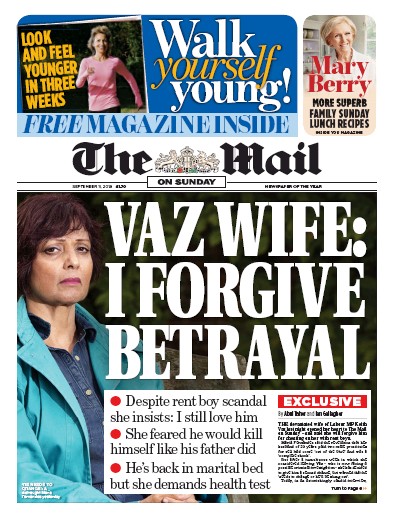 The Mail on Sunday Newspaper Front Page (UK) for 11 September 2016