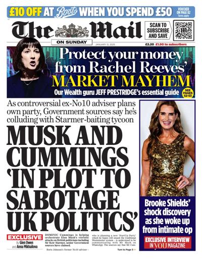 The Mail on Sunday Newspaper Front Page (UK) for 12 January 2025