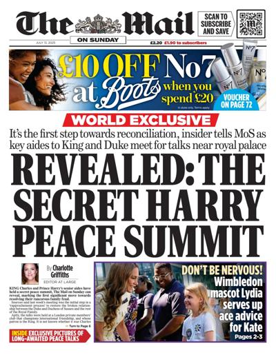 The Mail on Sunday Newspaper Front Page (UK) for 13 July 2025