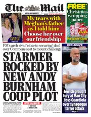 The Mail on Sunday front page for 14 December 2025