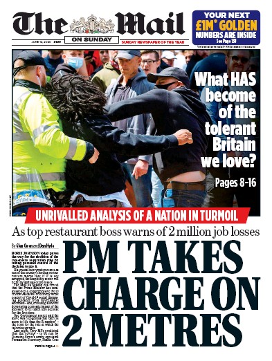 The Mail on Sunday Newspaper Front Page (UK) for 14 June 2020