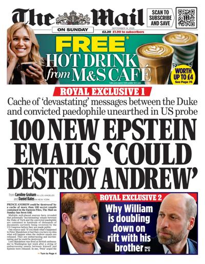 The Mail on Sunday Newspaper Front Page (UK) for 14 September 2025