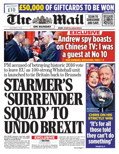 The Mail on Sunday Newspaper Front Page (UK) for 15 December 2024