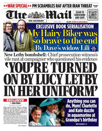 The Mail on Sunday Newspaper Front Page (UK) for 15 June 2025
