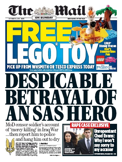 The Mail on Sunday Newspaper Front Page (UK) for 16 October 2016