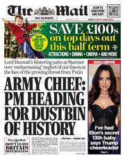 The Mail on Sunday front page for 16 February 2025