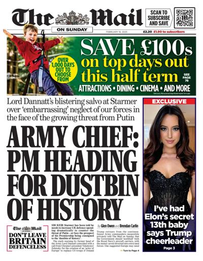 The Mail on Sunday Newspaper Front Page (UK) for 16 February 2025