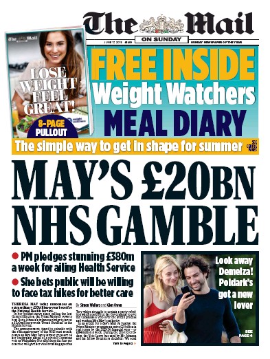 The Mail on Sunday Newspaper Front Page (UK) for 17 June 2018